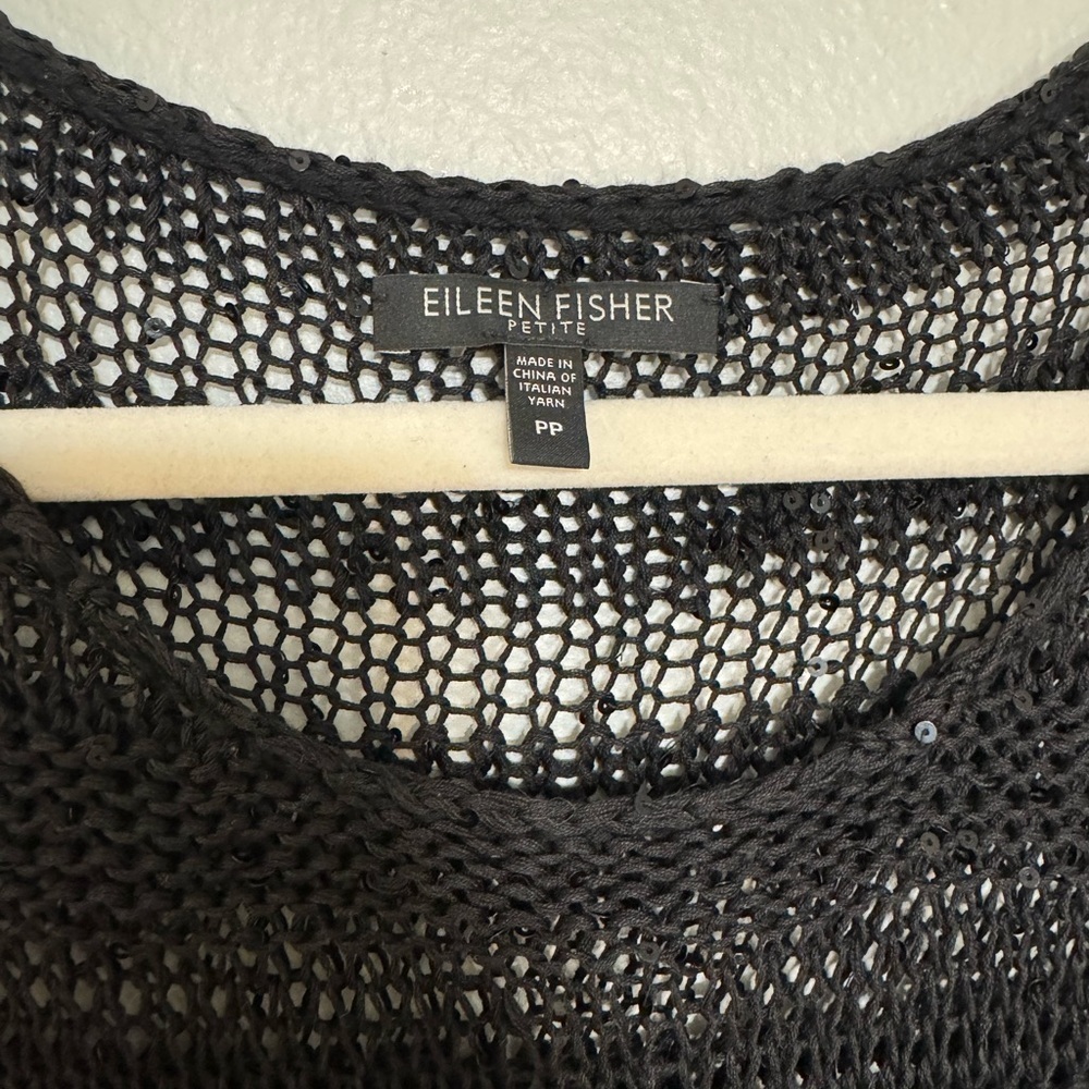 Eileen Fisher Open Knit Sequin Chainmail Box Short Sleeve Sweater - Picture 5 of 8